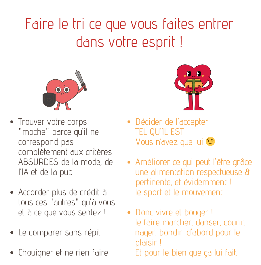 Tableau comparatif des mauvaises et bonnes actions envers votre corps